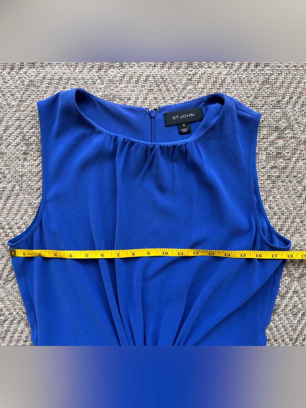 St John Cerulean Blue Sleeveless Sheath Dress Size 10 Pleated Waist - Picture 2 of 6